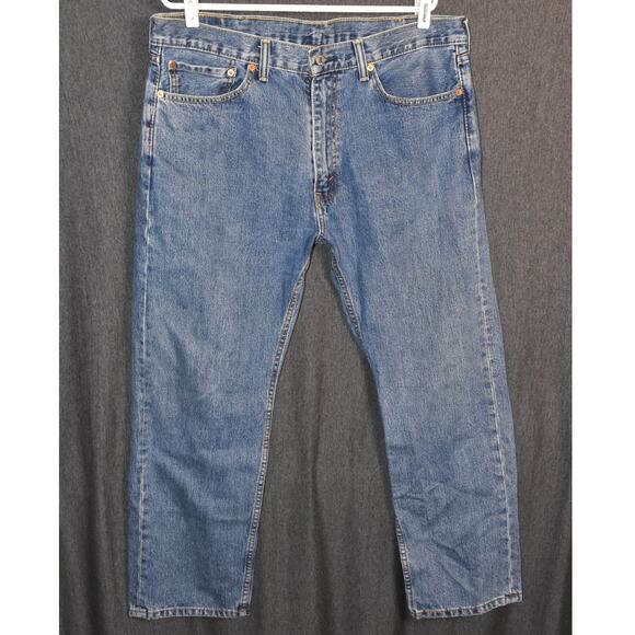 Levi's Men's 38x30 505 Denim Distressed Blue Jeans Straight Leg - Picture 1 of 8